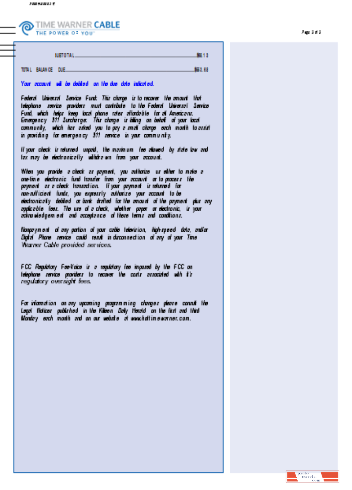 Time Warner Cabel utility business bill,  page 3, SCR PSD template